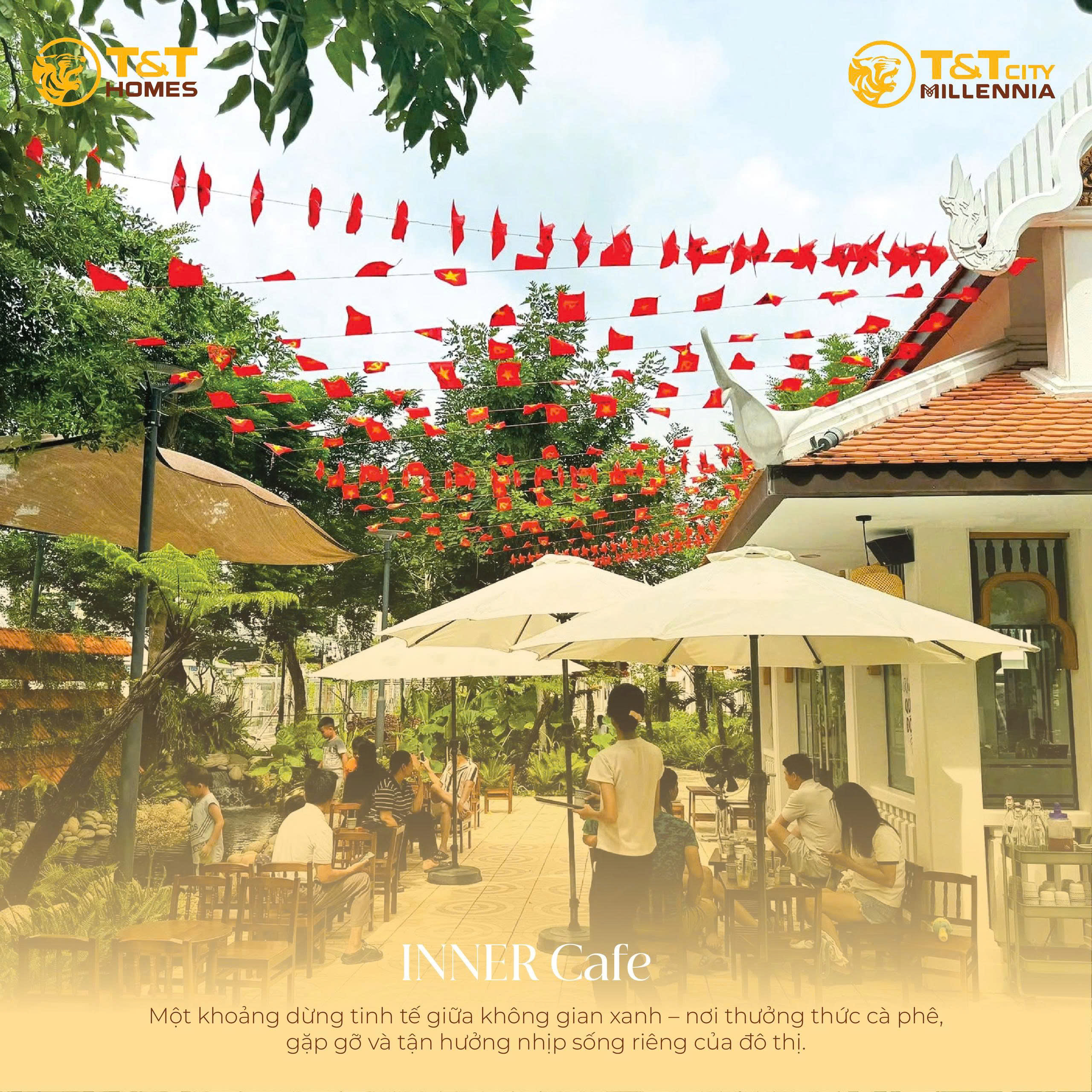 Không gian quán INNER Cafe thực tế phục vụ cư dân tại khu đô thị T&T City Millennia